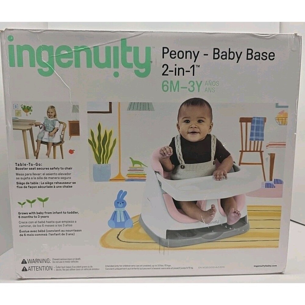 Ingenuity Baby Base 2-in-1 Booster Feeding &Floor Seat w/Self-Storing Tray - New